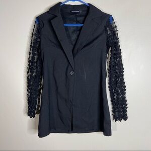 Pretty Little Thing Black Woven Lace Sleeve Blazer SIZE 2